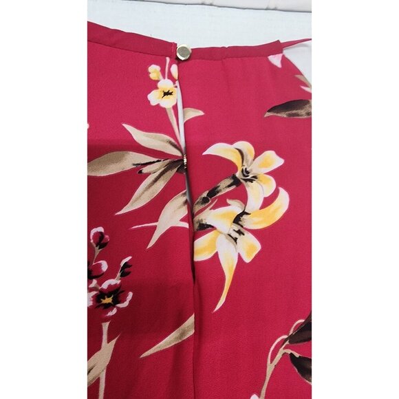 Floral Red Sleeveless Halter Dress With Gold Accents By White House Black Market - Picture 7 of 11